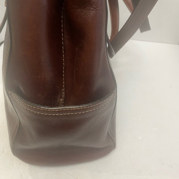 Fossil Vintage Rich Brown Leather Business Laptop Bag Double Handles - Picture 3 of 10